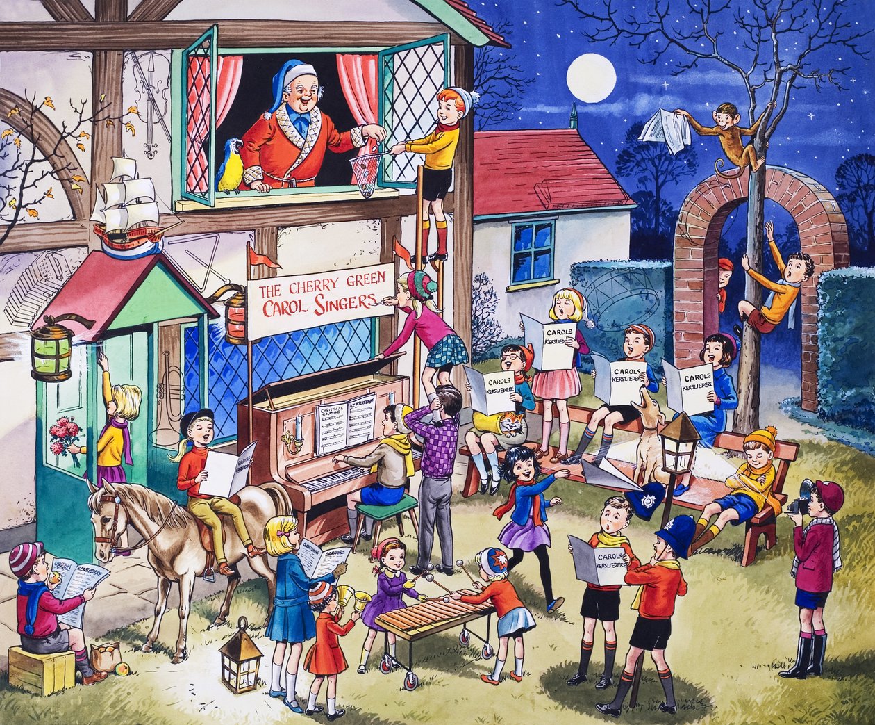 Carol Singers (gouache på papir) af English School