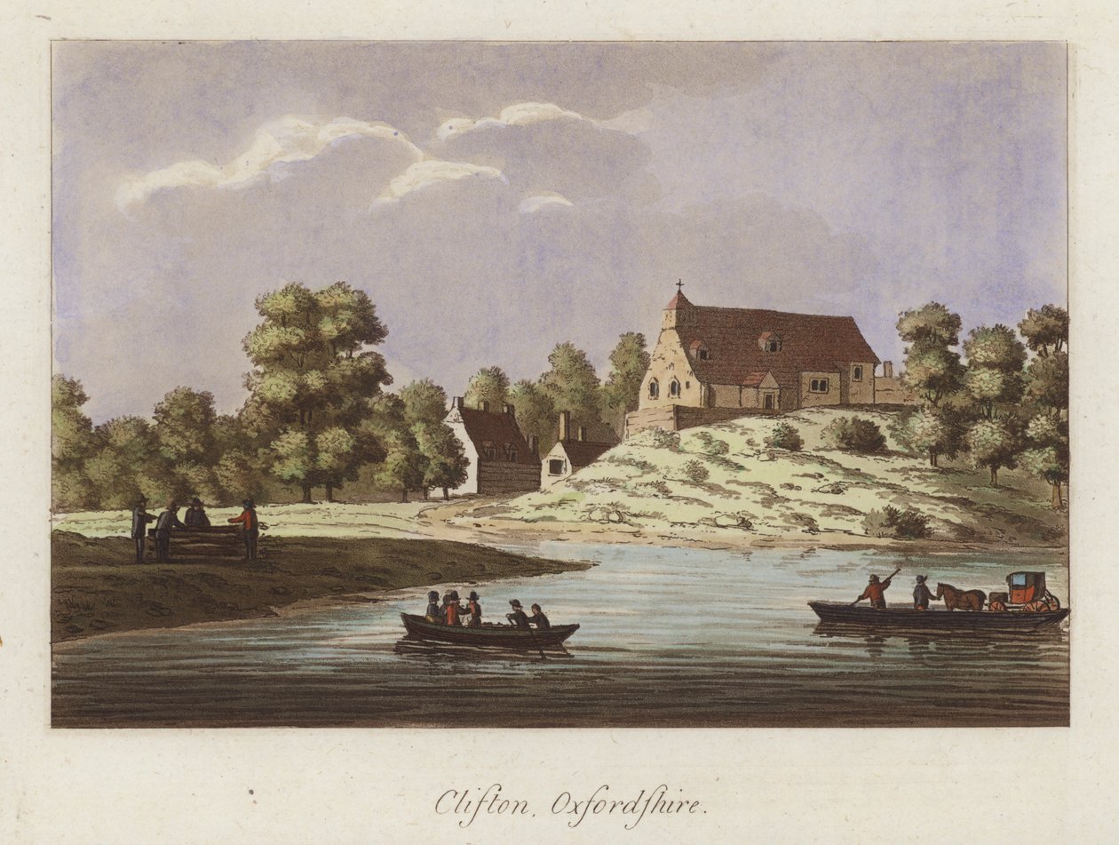 Clifton, Oxfordshire (farvet gravering) af English School