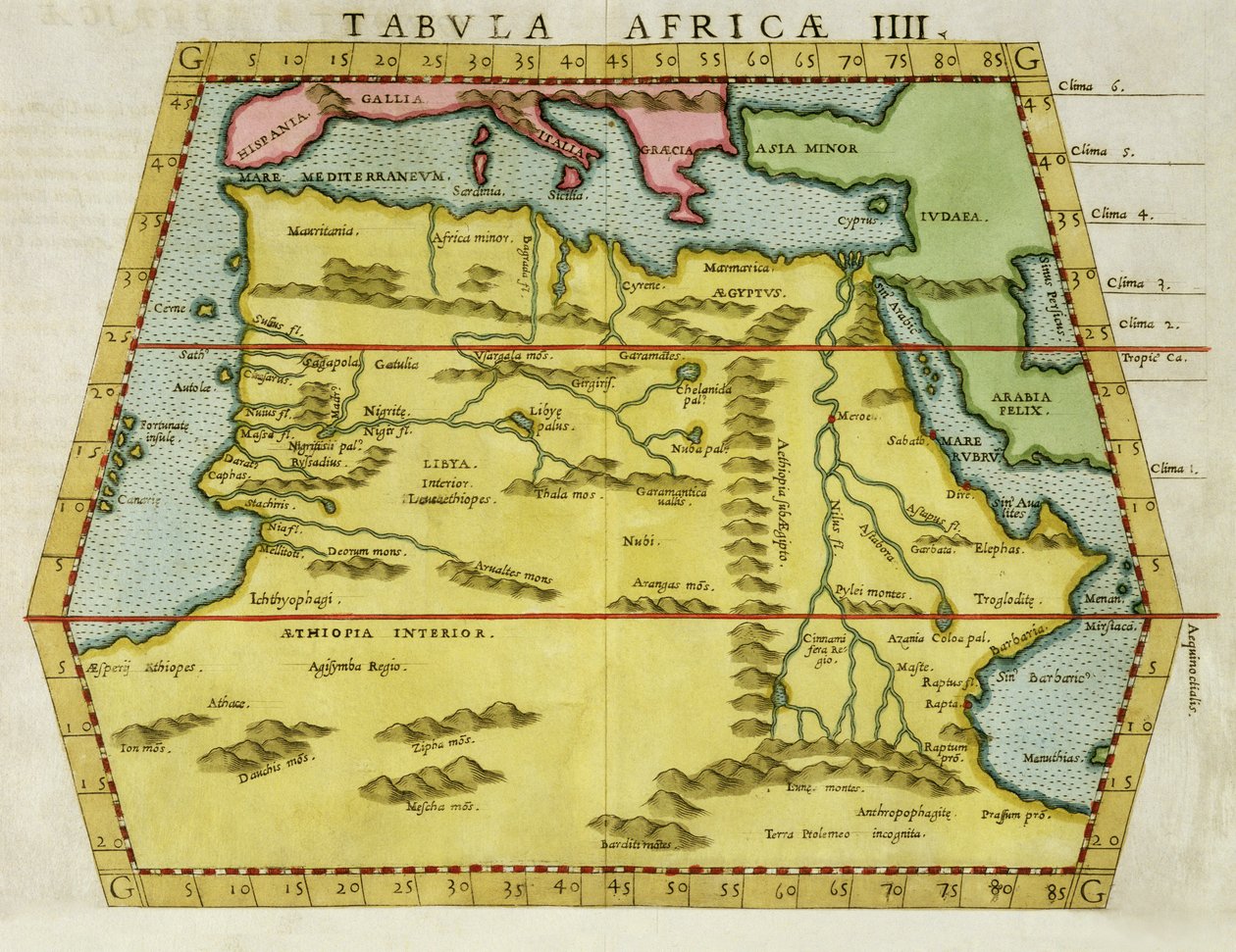 Kort over Nordafrika, ca. 1580