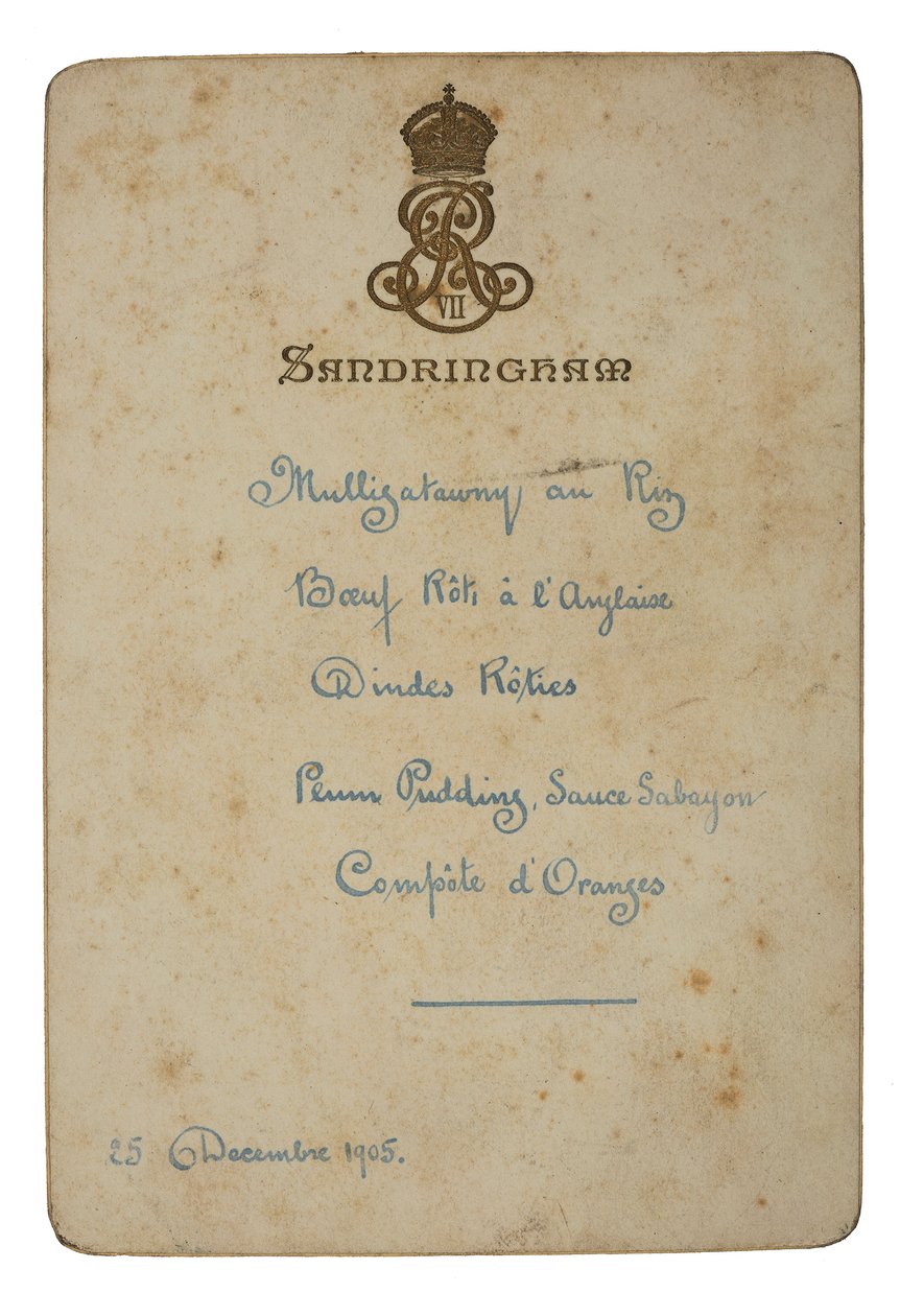 Menu til juledag i Sandringham af English School
