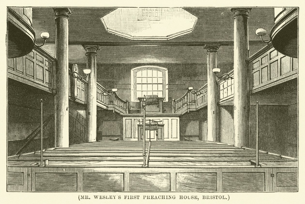 Wesleys første prædikanthus, Bristol (kobberstik) af English School