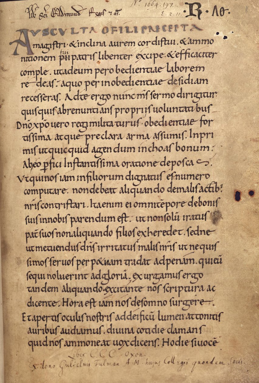 Fru 197 f.1r Benedikts regel af English School