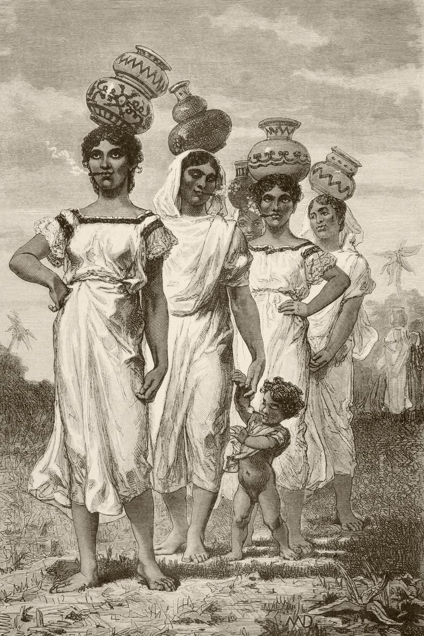 Paraguayanske landpiger fra det nittende århundrede (litho) af English School