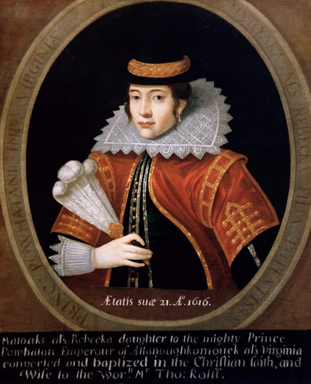 Pocahontas (ca. 1595-1617) 1616 (olie på lærred) af English School