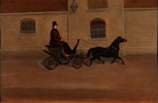 Pony og fælde (olie på lærred) af English School