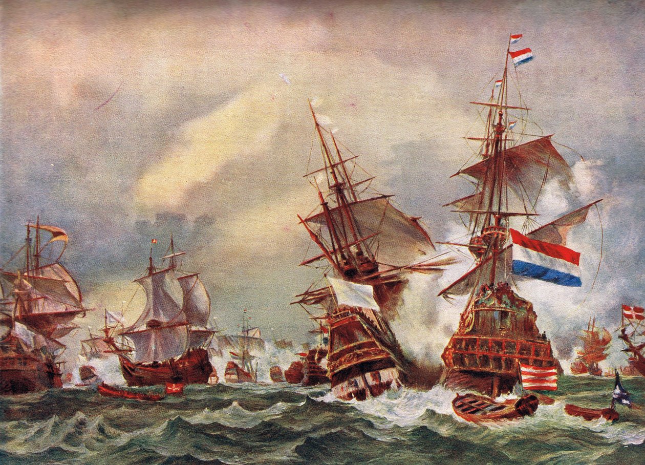 Søslaget ved de engelsk-hollandske krige, ca. 1700 af English School
