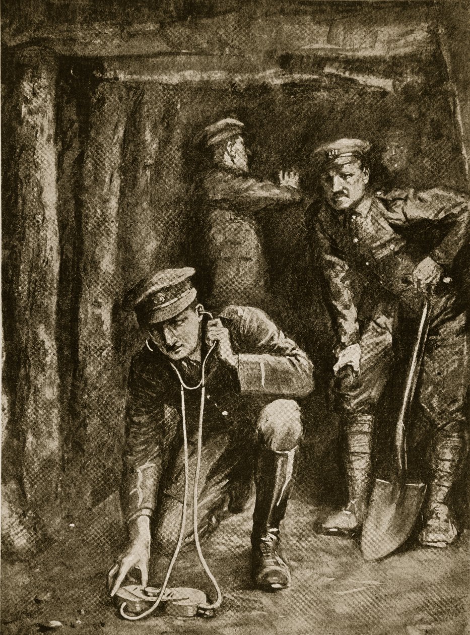 Spændt øjeblik i grøftminedrift, 1914-19 af English School