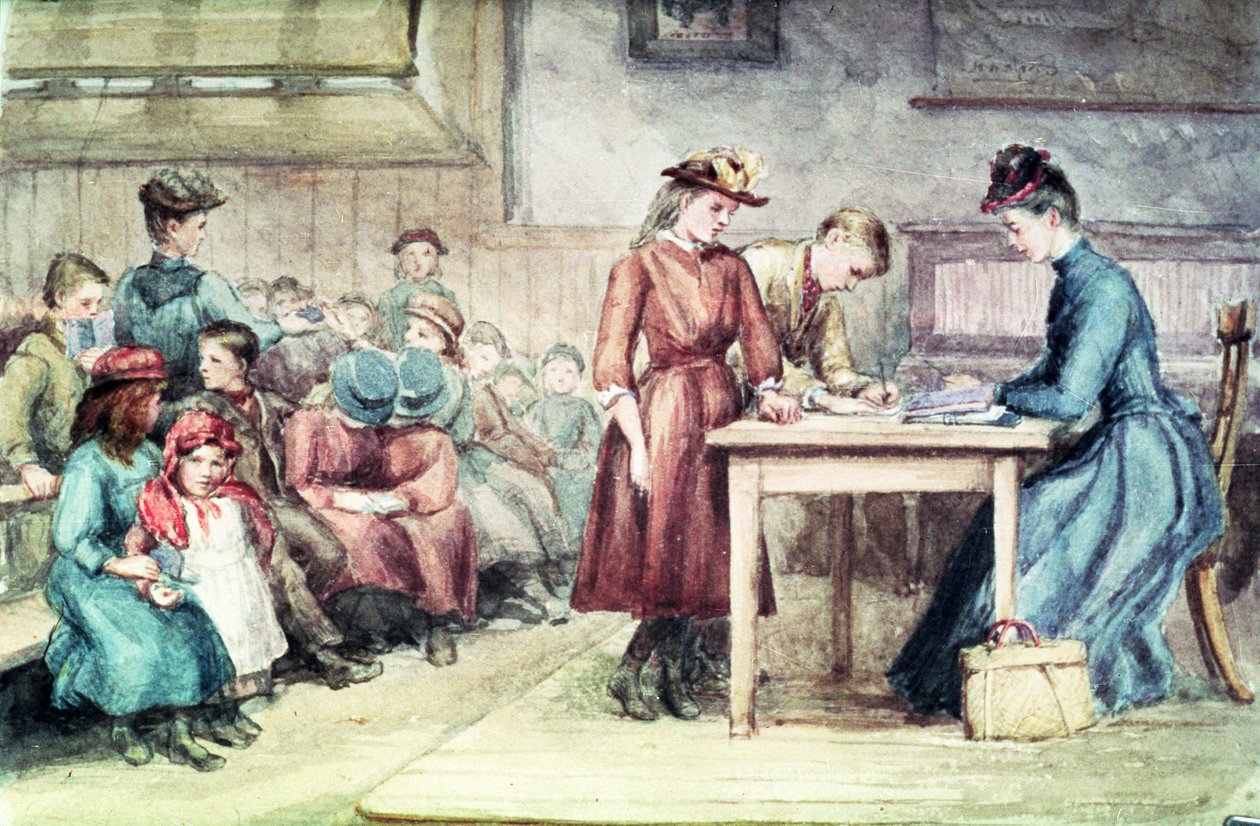 The Classroom, ca. 1880 (wc på papir) af English School