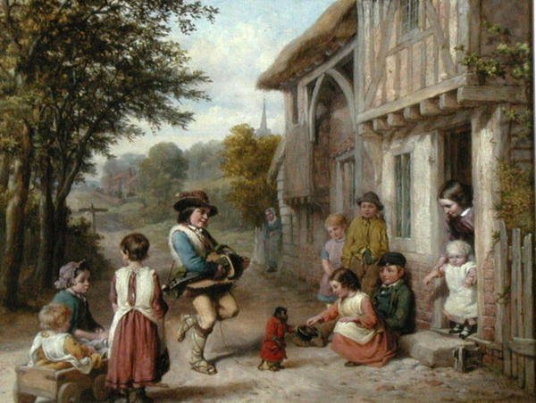 The Hurdy-Gurdy Player, ca. 1865 (olie på lærred) af English School