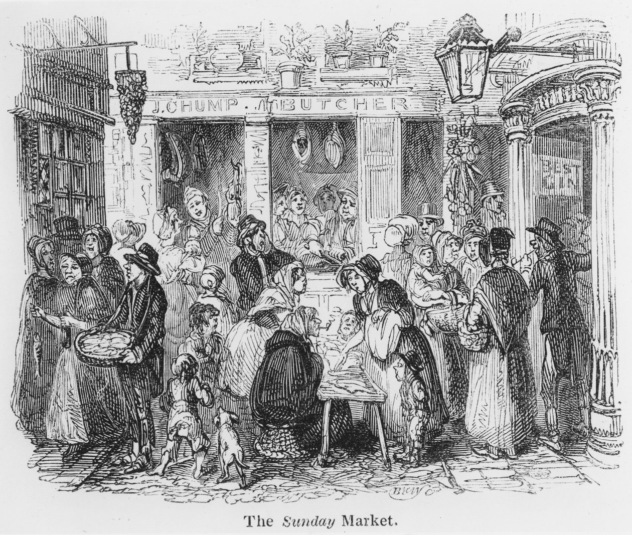 Søndagsmarkedet, London (gravering) af English School