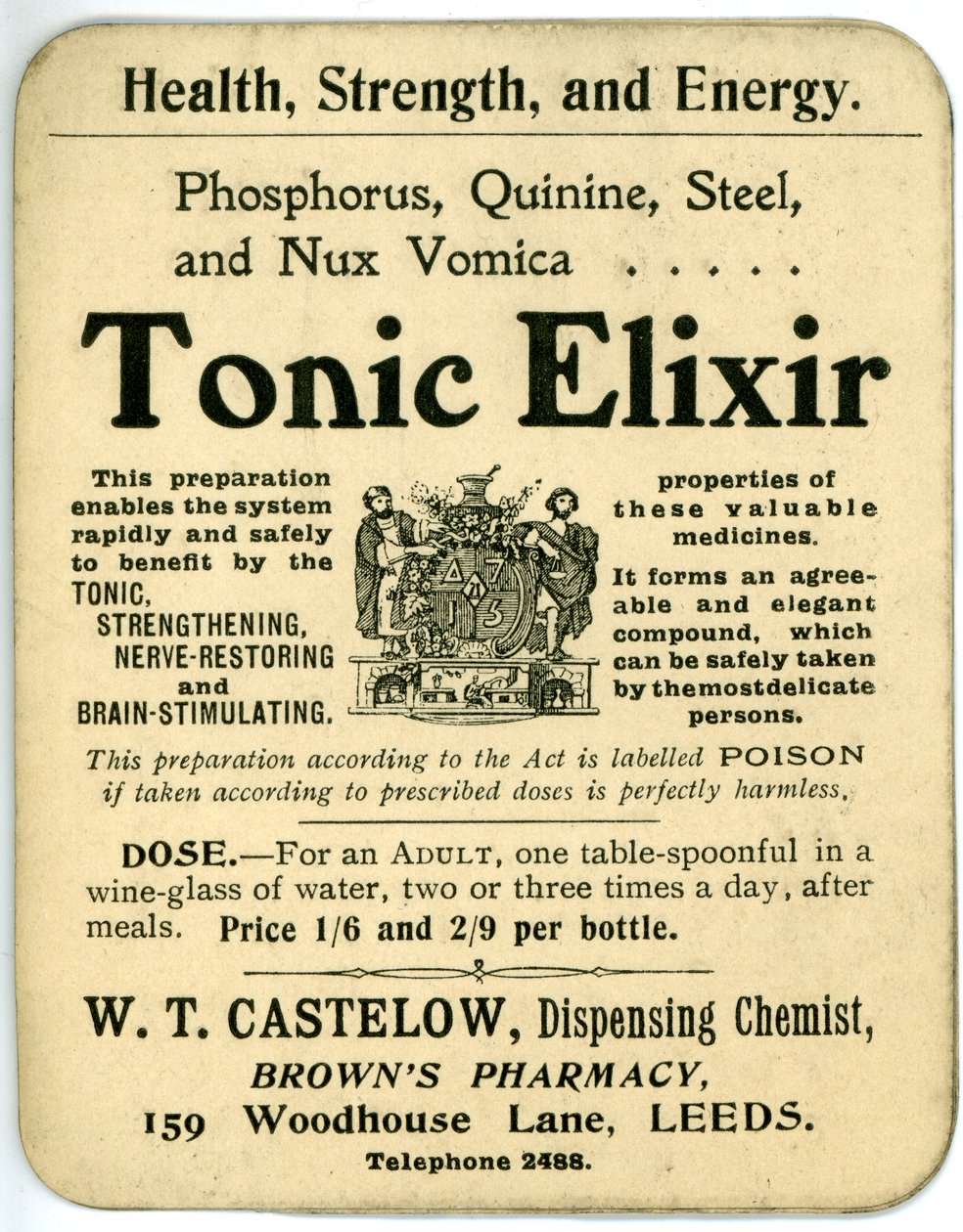Tonic Elixir etiket, tidlig (litho) af English School