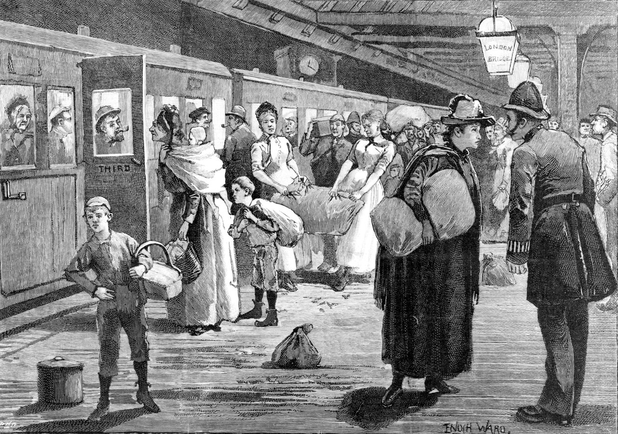 Humleplukkere starter fra London Bridge banegård ved midnat, 1891 af Enoch Ward