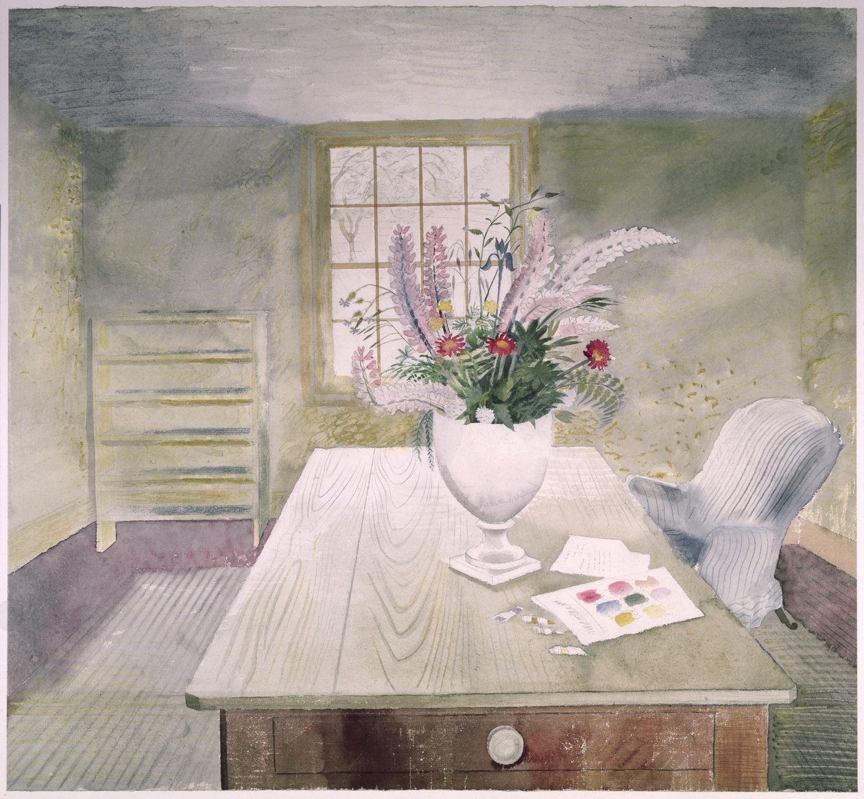 Haveblomster på et sommerhusbord af Eric Ravilious