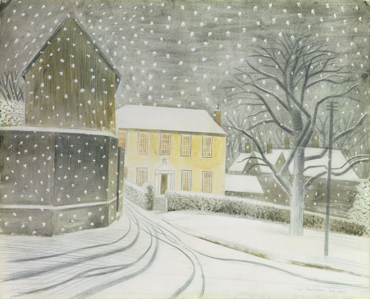 Halstead Road i sne af Eric Ravilious
