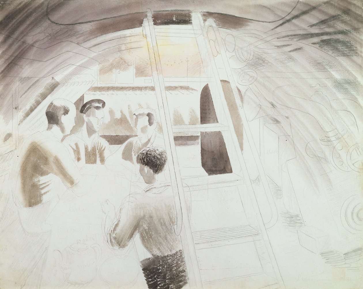 Men at Break (blyant og vask) af Eric Ravilious
