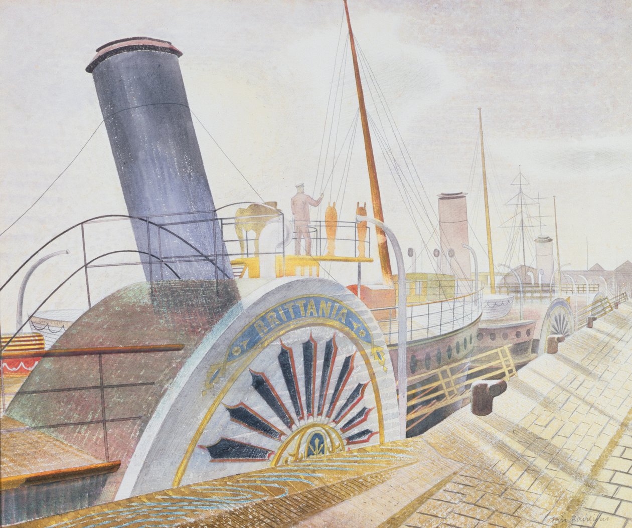Paddle Steamers, Bristol Quay (wc) af Eric Ravilious