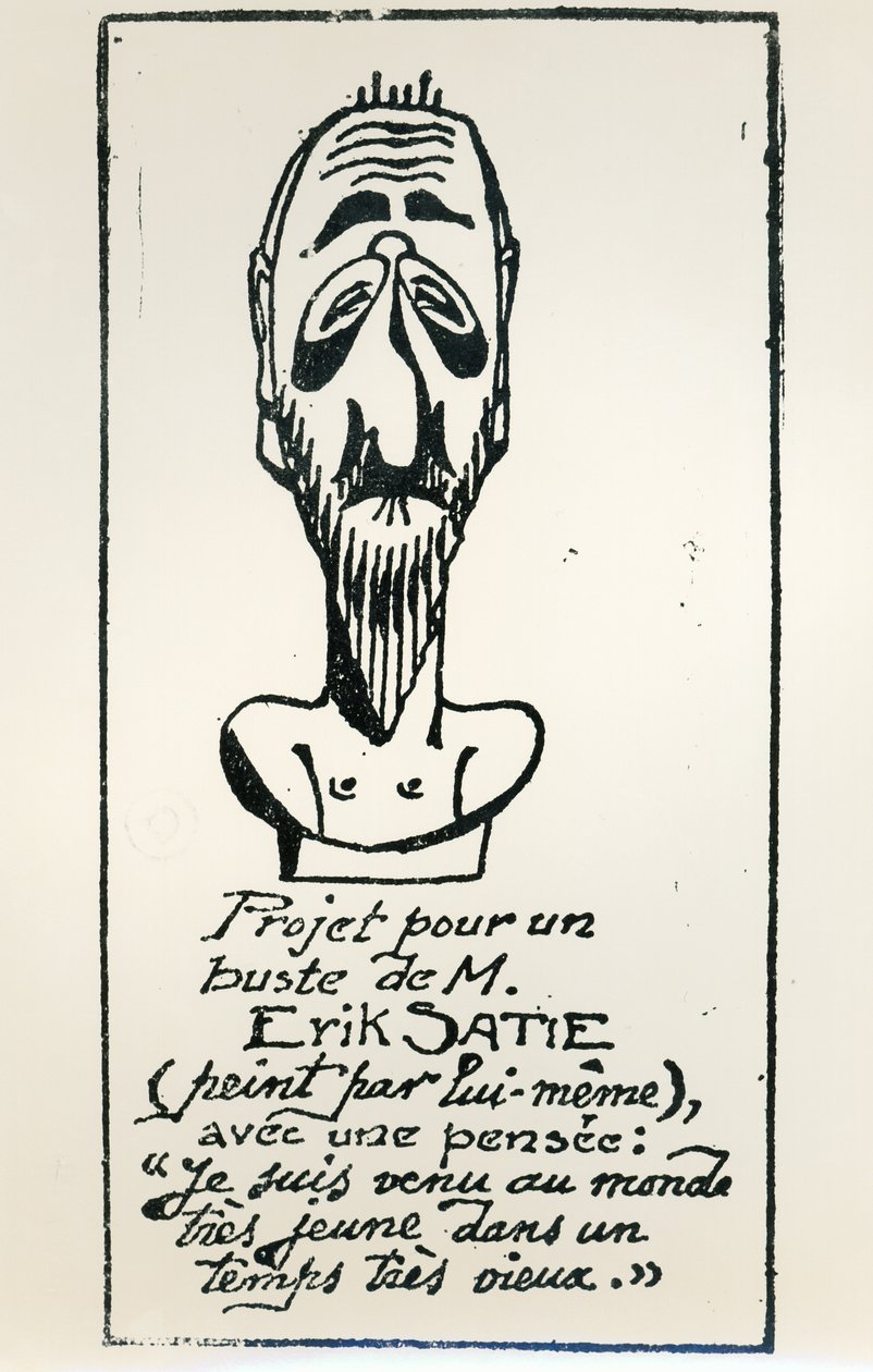 Selvportræt, begyndelsen af det 20. århundrede (pen og blæk på papir) af Erik Satie