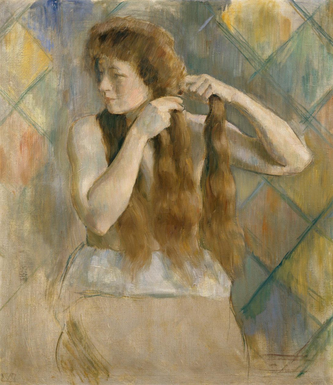 Braid The Hair (maleri) af Erik Theodor Werenskiold