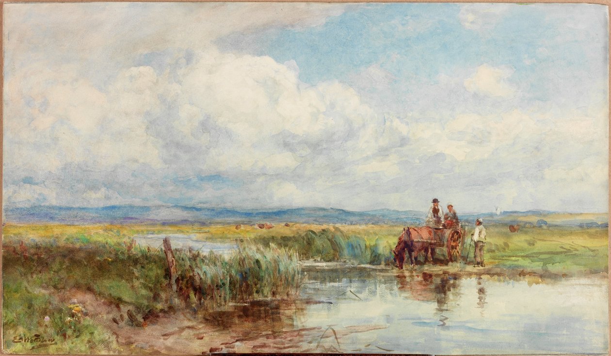 Moorland (blyant og akvarel på papir (klisteret på bord)) af Ernest Albert Waterlow