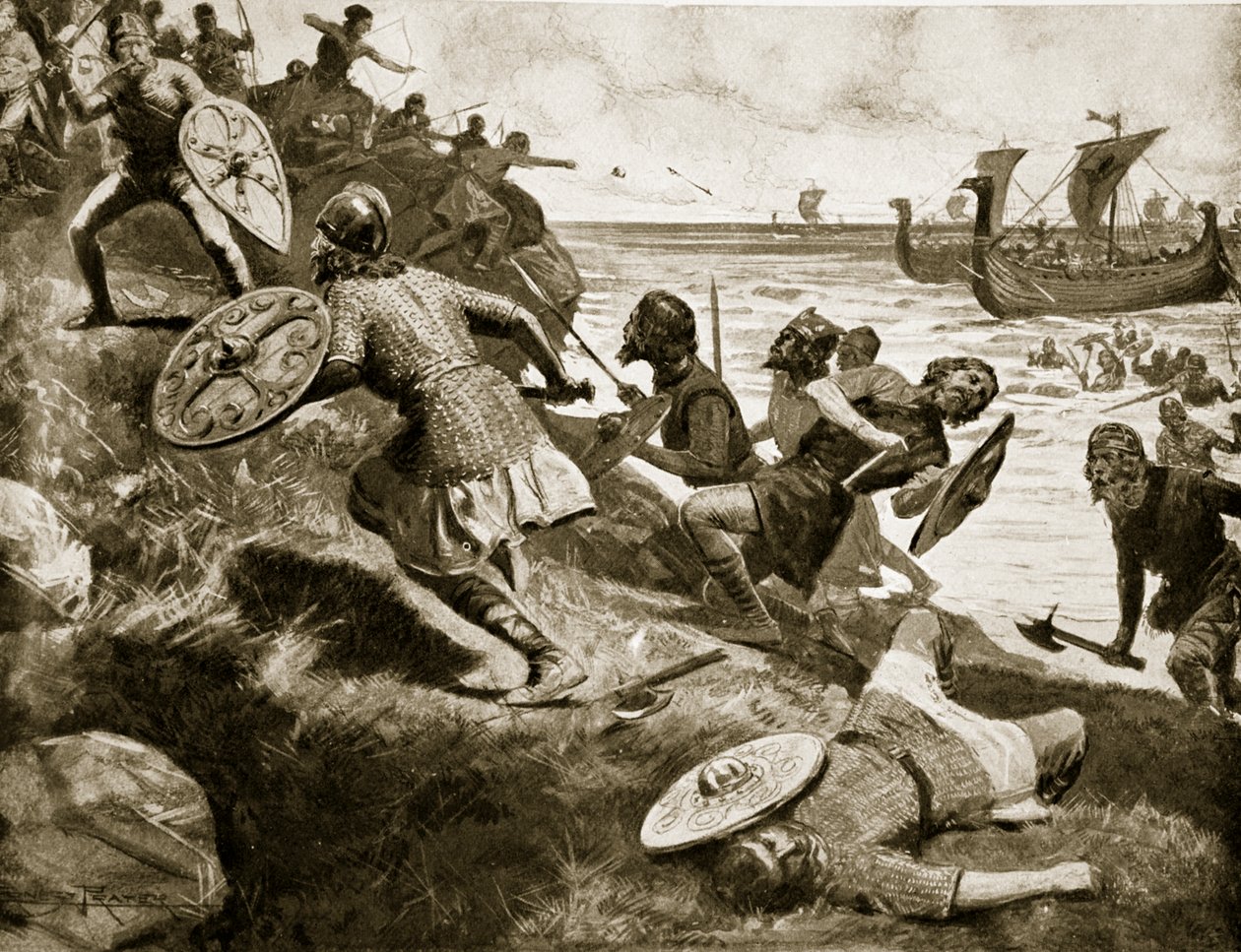 Kong Caedwalla angriber Isle of Wight, 686, illustration fra 