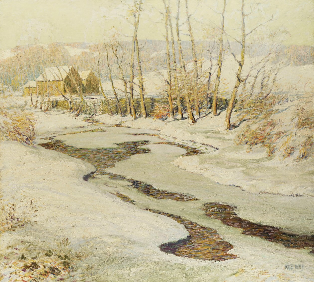 Møllestrømmen (olie på masonit) af Ernest Albert
