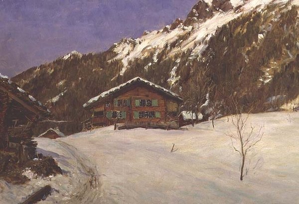 Chalet i sneen af Ernest Albert Waterlow