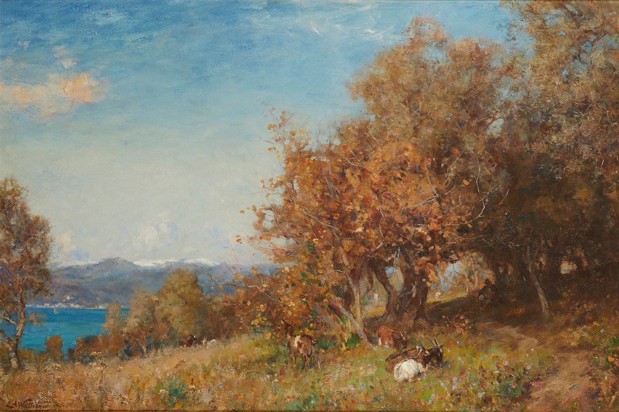Tidlig forår Riviera (olie på lærred) af Ernest Albert Waterlow