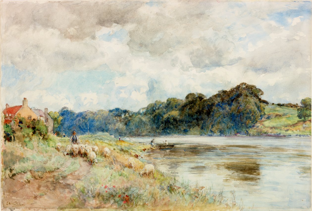 On the Coquet, omkring 1902 (Akvarel) af Ernest Albert Waterlow