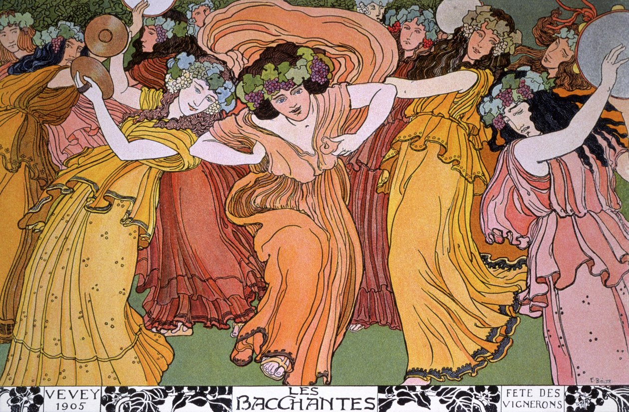 Vinmagere fester i Vevey, Frankrig: Bacchantes af Ernest Bieler