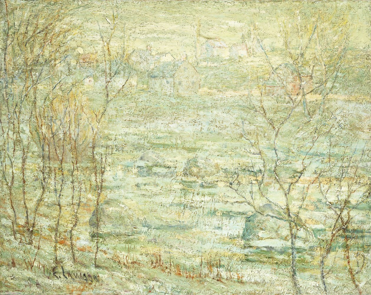 Spring Landscape, Harlem River af Ernest Lawson