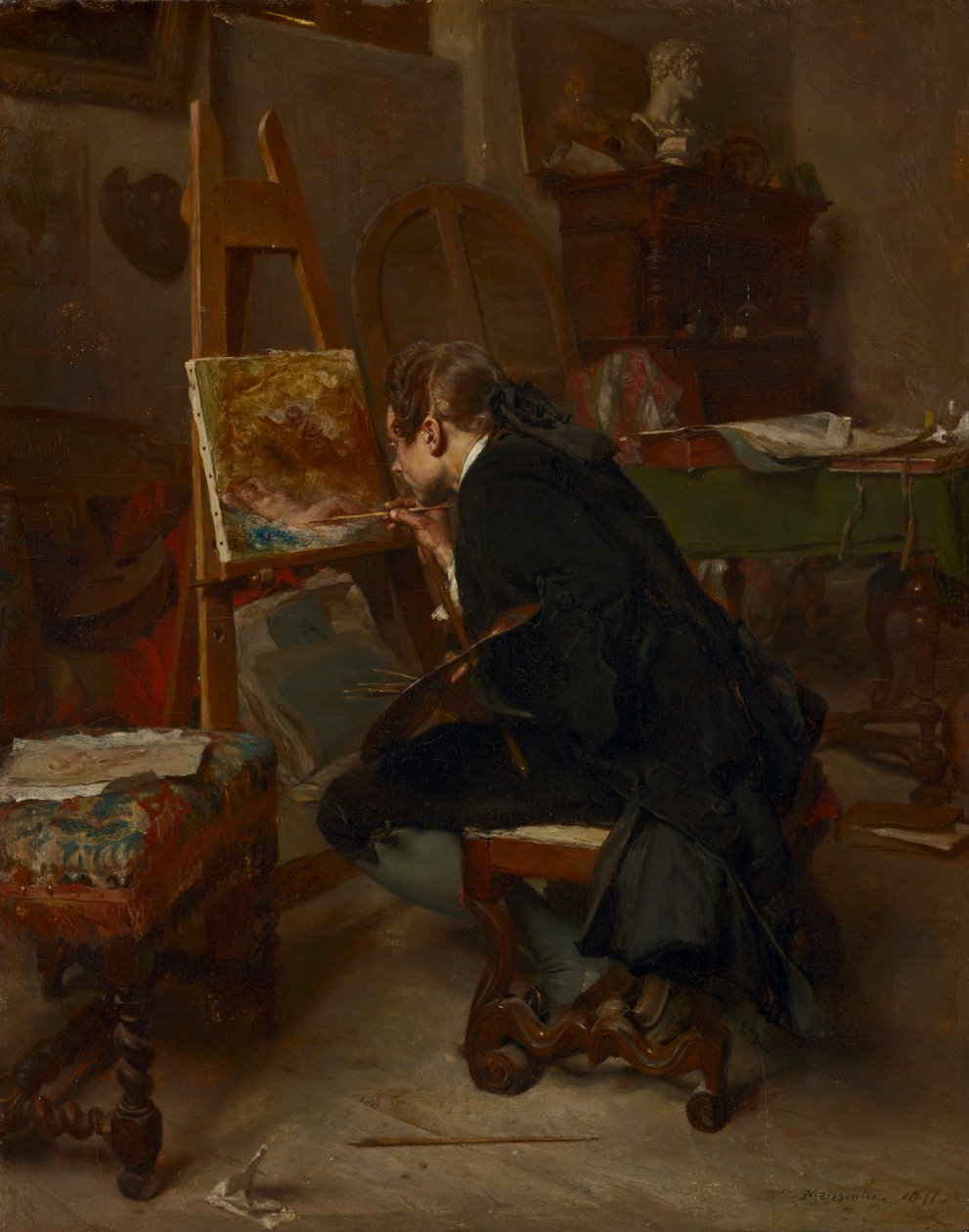 En maler, 1855. af Jean Louis Ernest Meissonier