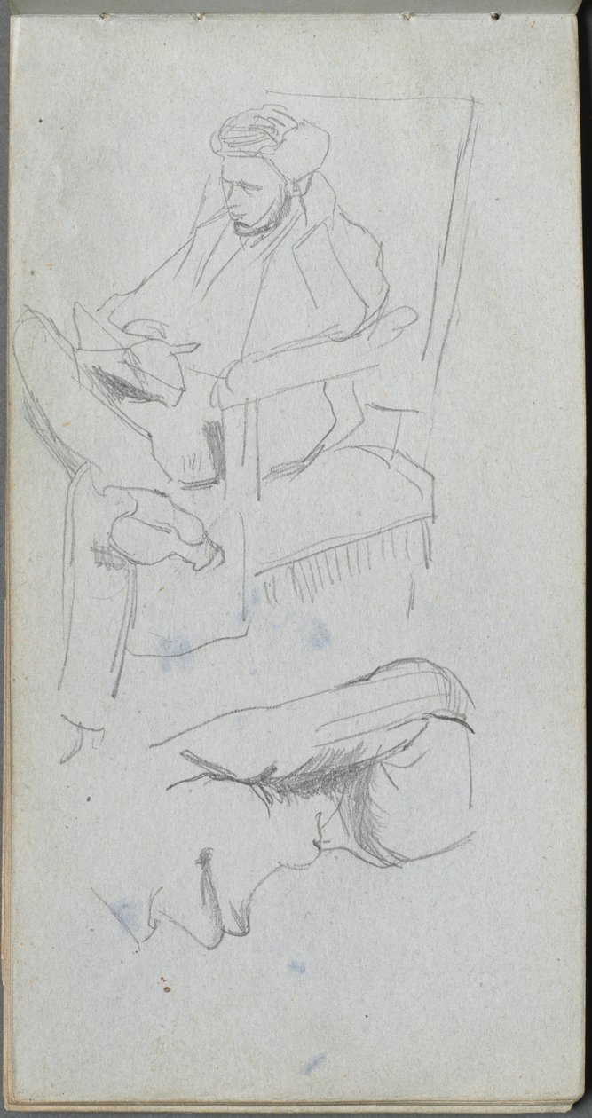 Skitsebog, side 24: Siddende mandsfigur af Ernest Meissonier
