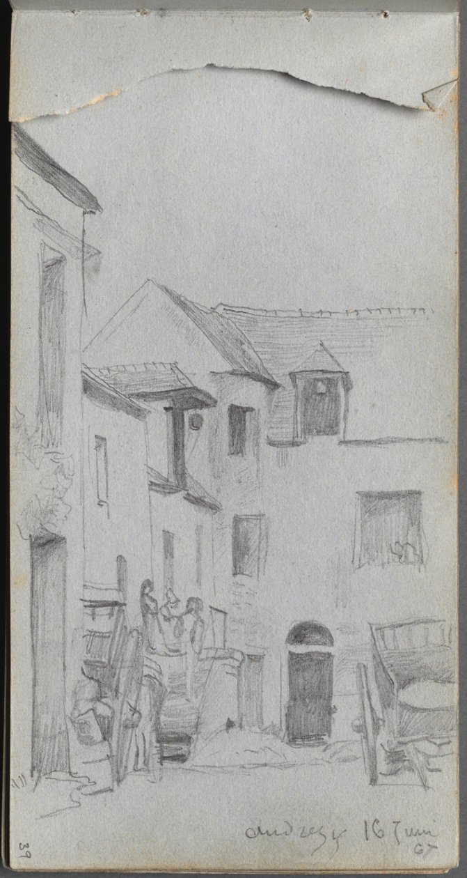 Skitsebog, side 39: Gadebillede af Ernest Meissonier