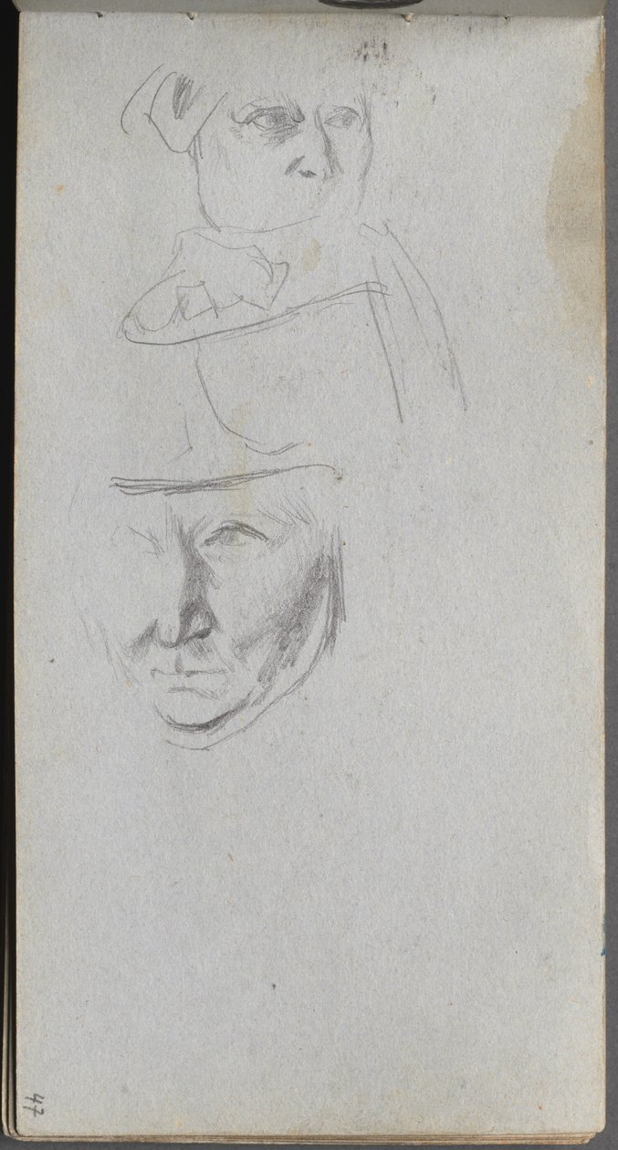 Skitsebog, side 47: Studier af tre ansigter. af Jean Louis Ernest Meissonier