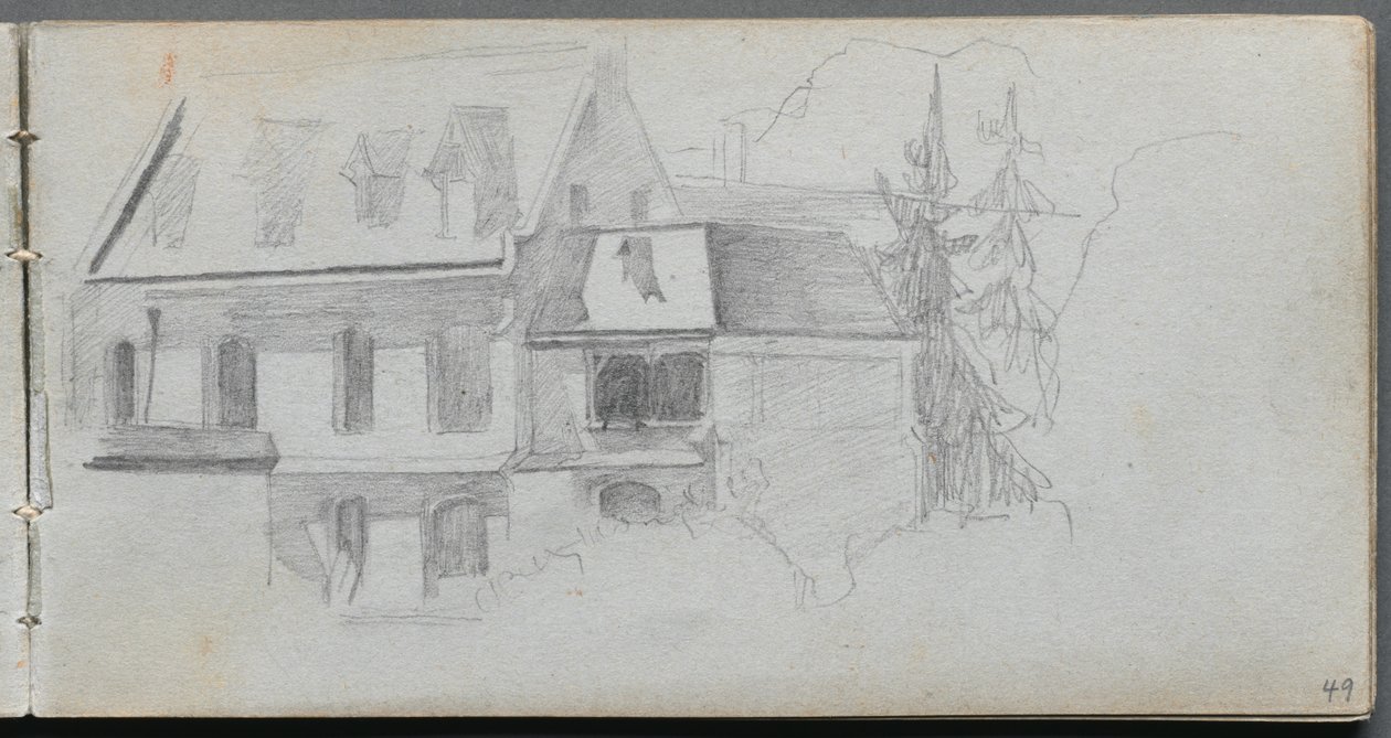 Skitsebog, side 49: Arkitekturstudie. af Jean Louis Ernest Meissonier