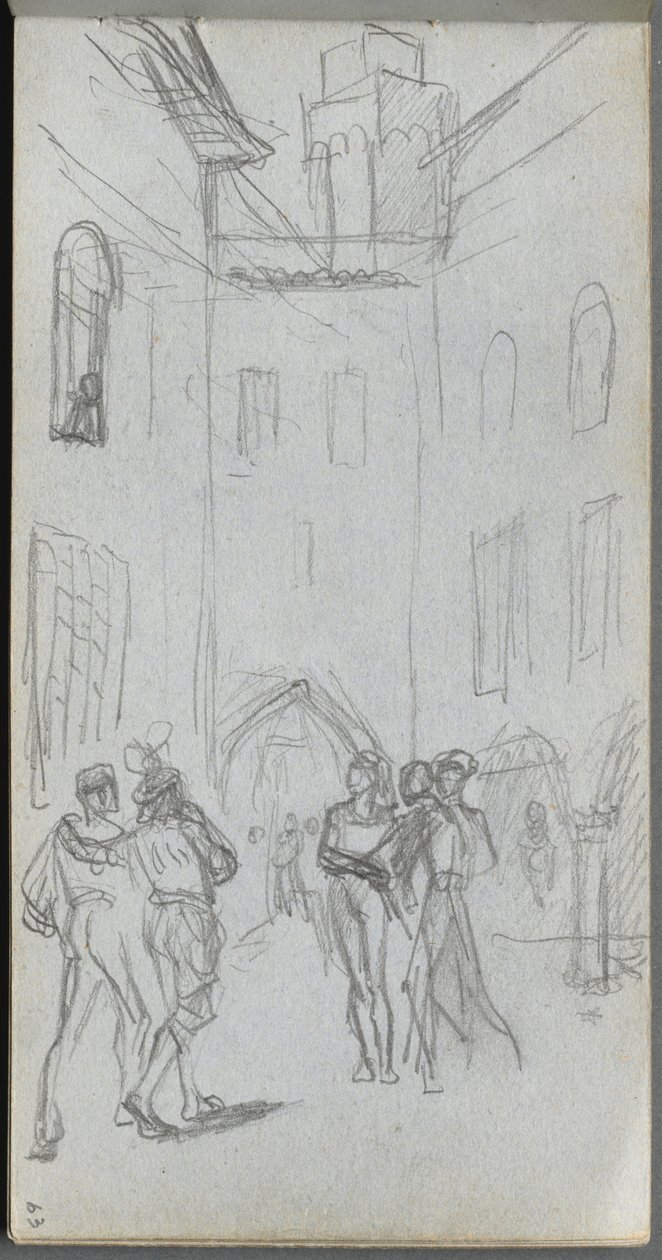 Skitsebog, side 63: Figurer i en gårdhave. af Jean Louis Ernest Meissonier