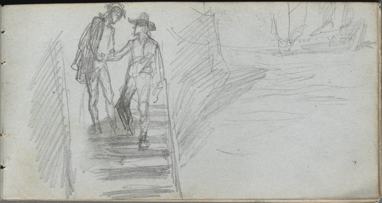 Skitsebog, side 64: Figurer på en trappe af Ernest Meissonier