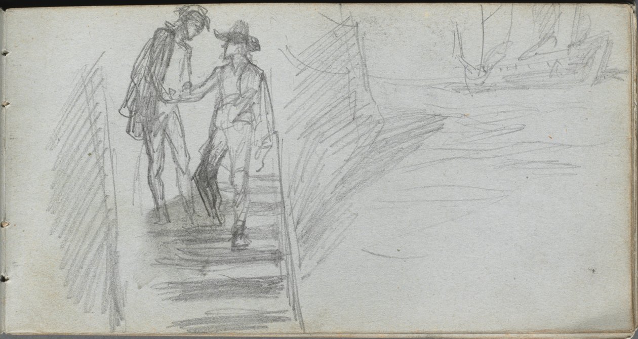 Skitsebog, side 64: Figurer på en trappe. af Jean Louis Ernest Meissonier
