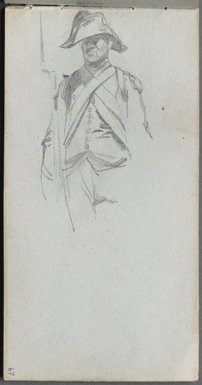 Skitsebog, side 67: Studie af en soldat. af Jean Louis Ernest Meissonier