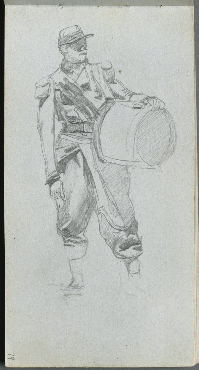 Skitsebog, side 79: Soldat med tromme af Ernest Meissonier
