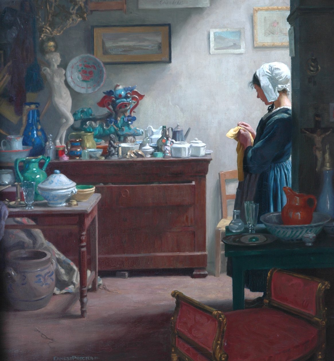 En Brittany Antique Shop, 1911 af Ernest Procter