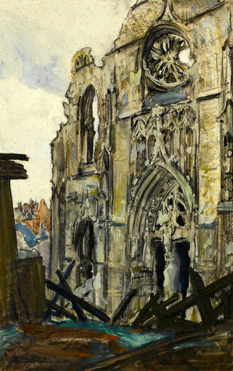 Peronne, 3.1.1919 (farveblyant og gouache på papir) af Ernest Procter