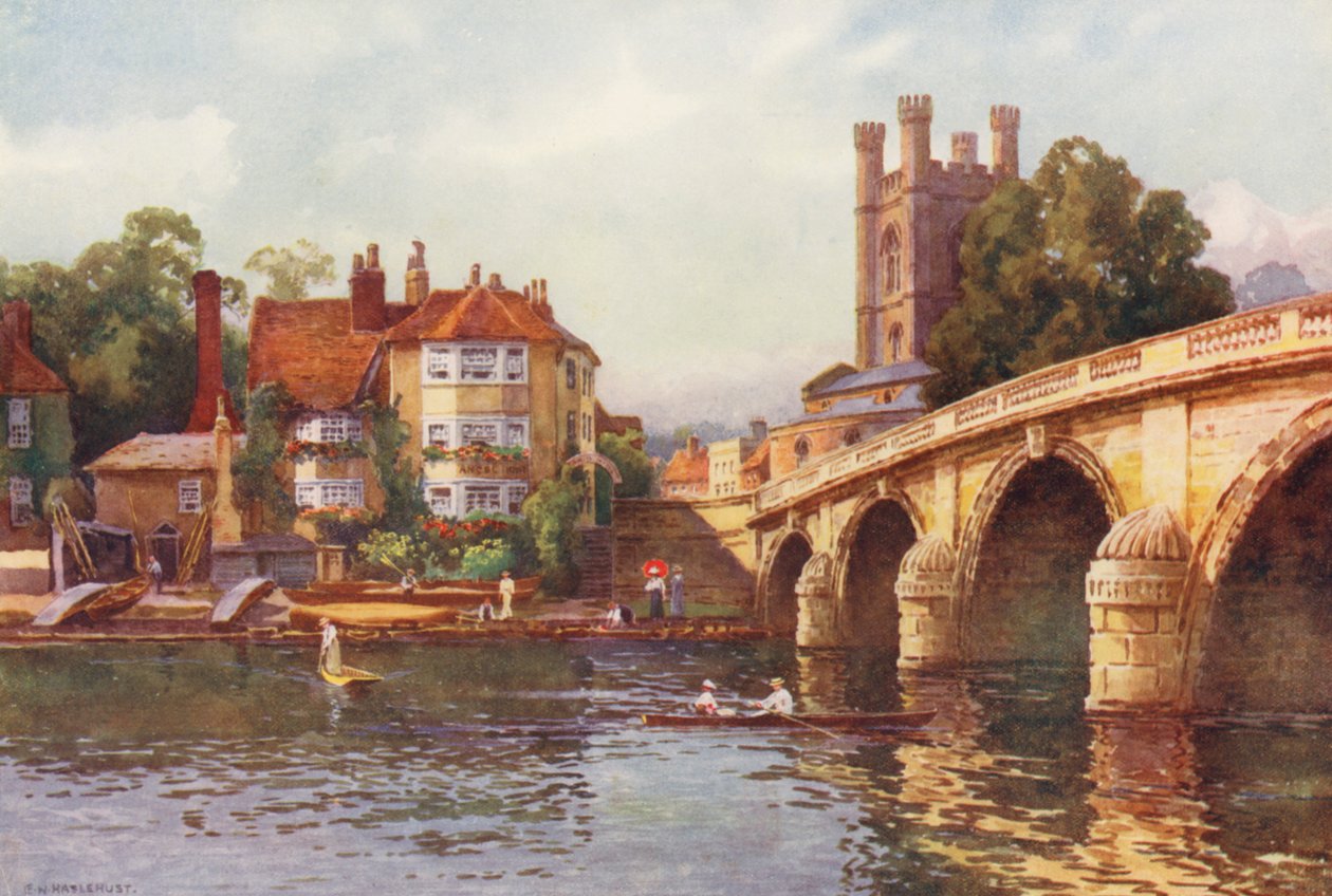 Themsen: Henley Bridge (farvelitografi) af Ernest William Haslehust