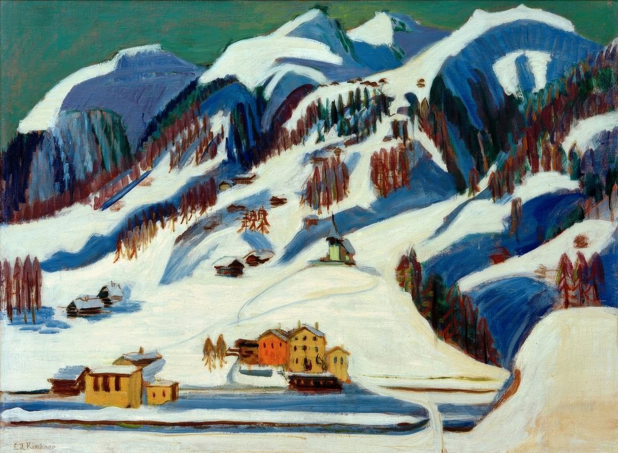 Bjerge og huse i sneen af Ernst Ludwig Kirchner