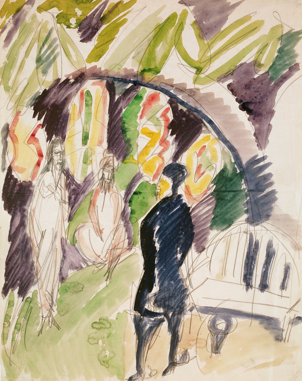 Divan (Sofa) 1912-14 (wc og blyant på papir) af Ernst Ludwig Kirchner