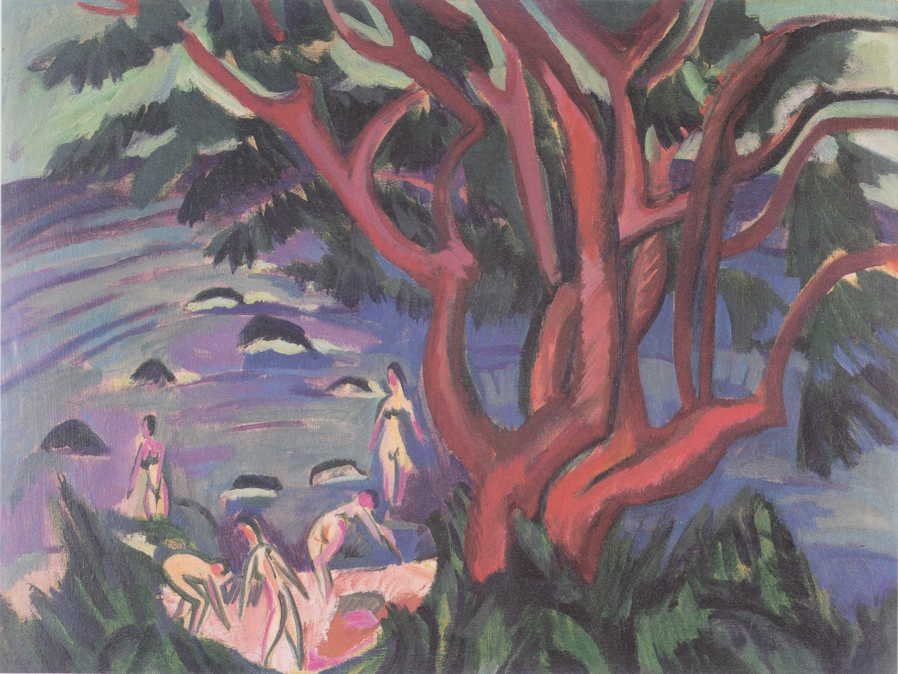 Rødt træ på stranden af Ernst Ludwig Kirchner