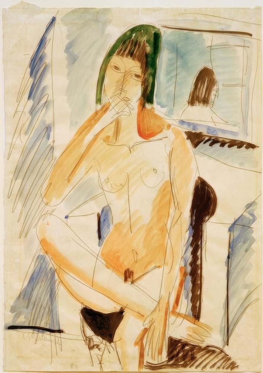 Sidder nøgen i den blå lænestol af Ernst Ludwig Kirchner