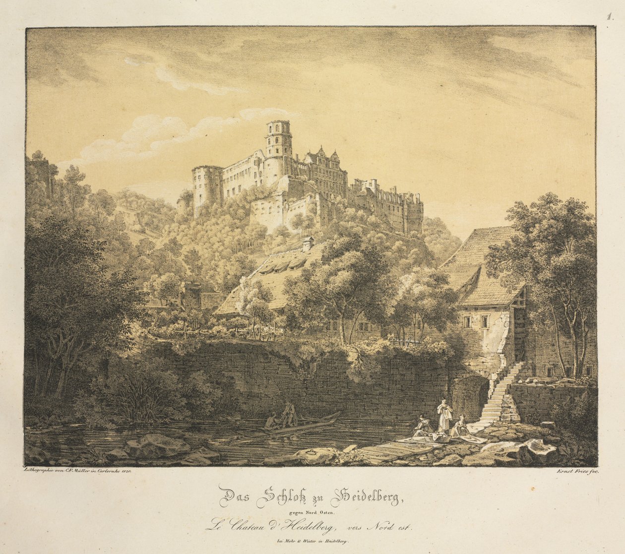 Seks udsigter over Heidelberg Slot: østpå, 1820. af Ernst Fries