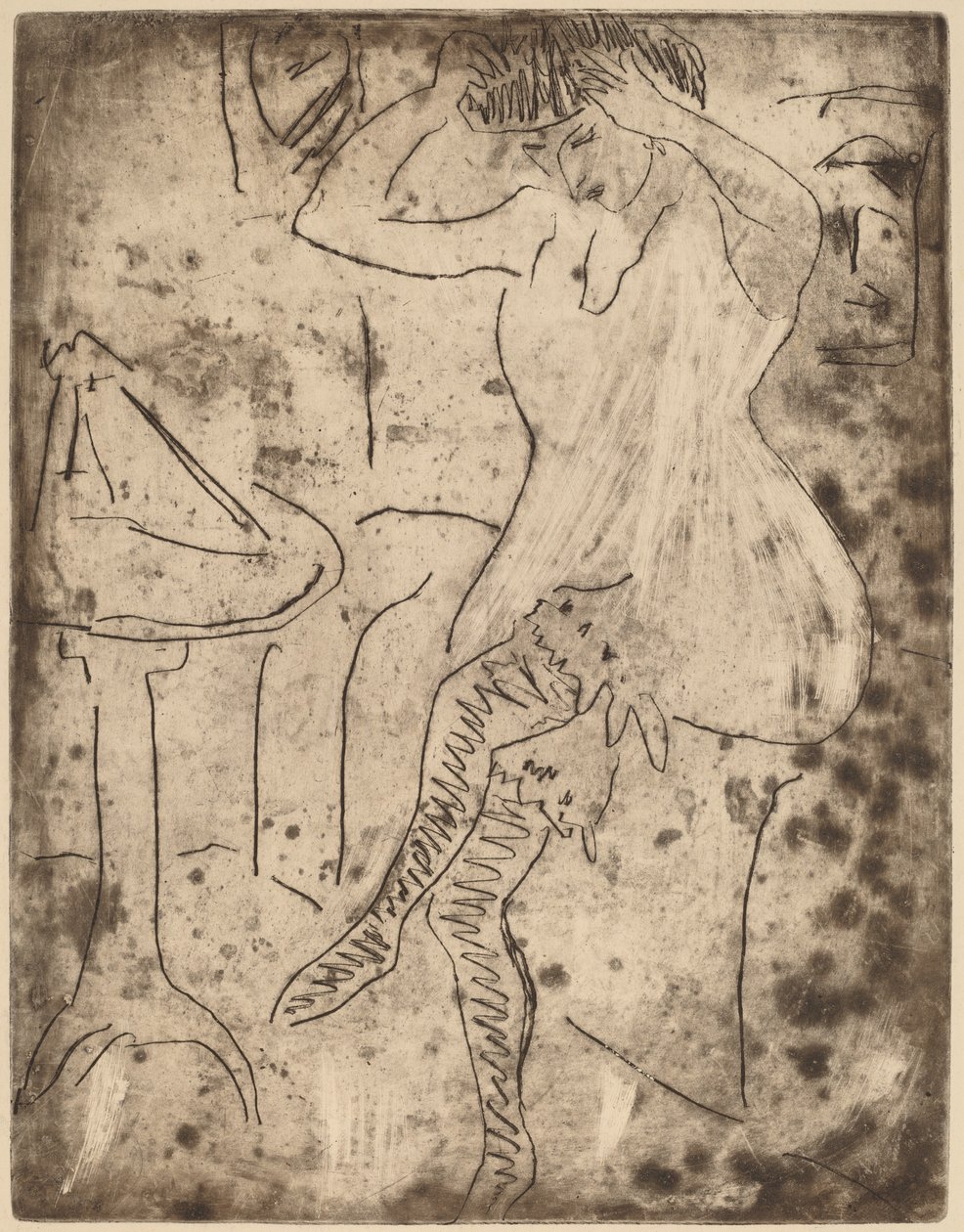 Dodo arrangerer hendes hår, 1909. af Ernst Ludwig Kirchner
