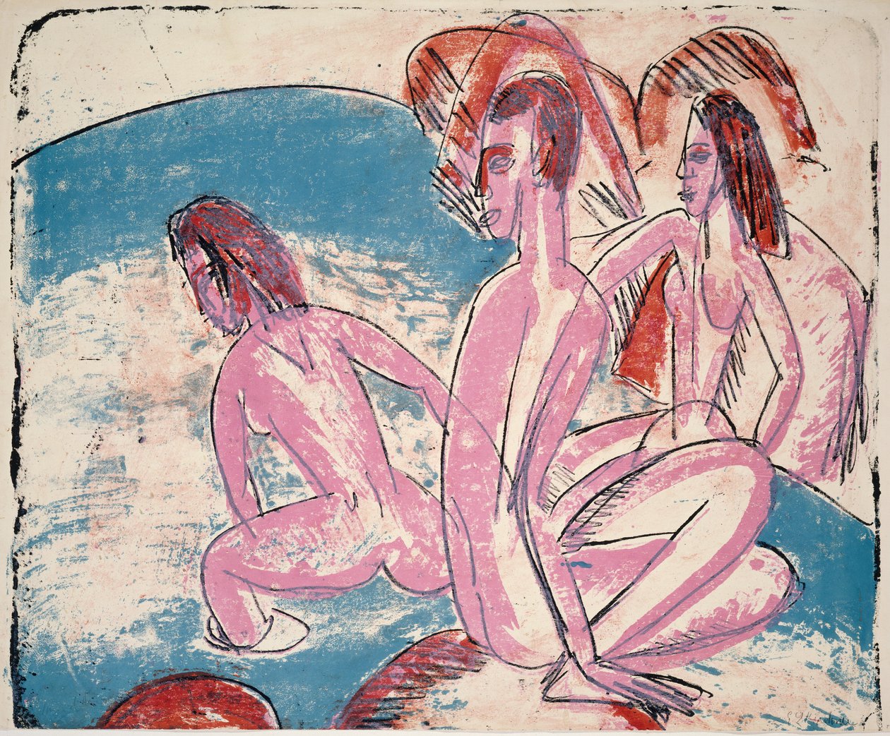 Three Baders by Stones, 1913. af Ernst Ludwig Kirchner